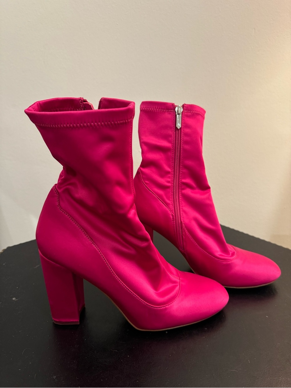 Sam Edelman Hot Pink Stretch Sock Boots with Block Heel - Picture 2 of 6